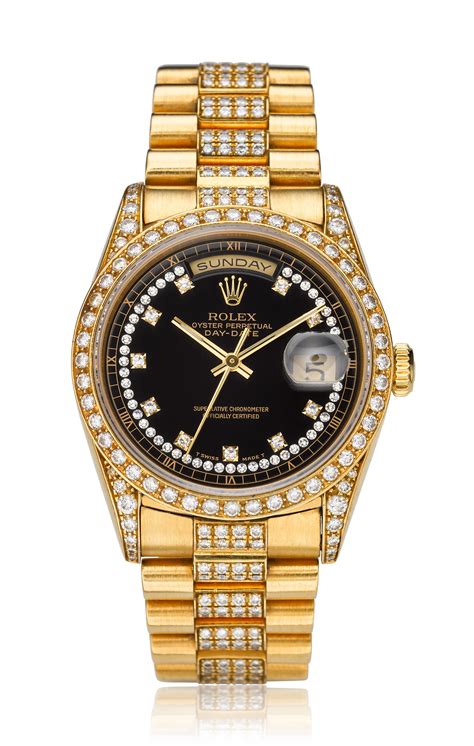 rolex day date black dial white gold|18k gold rolex with diamonds.